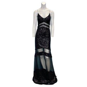 La Pateau Sequin Mesh Cutout Sleeveless Gown Black Size Small NWT